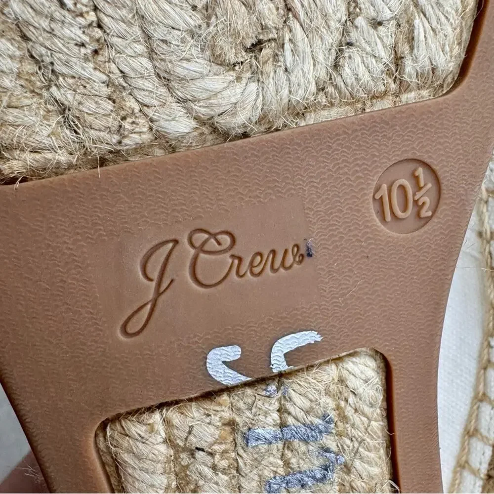 J. CREW White Black Leather Espadrilles Cap Toe Canvas Shoes Flats Resort 10.5